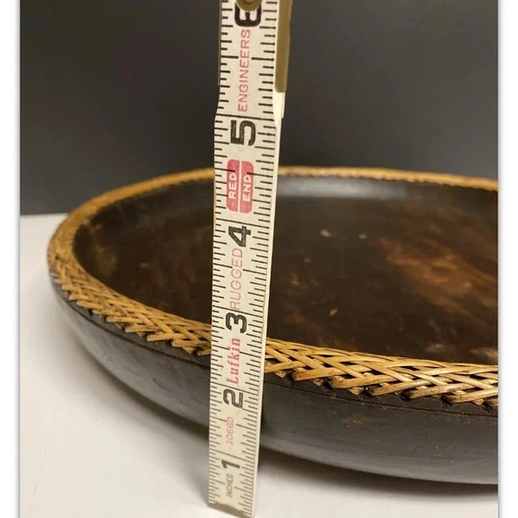 Vintage Hand Carved Lombok Indonesian 15”D Solid Wood Bowl Rattan Basket Rim - Picture 11 of 13